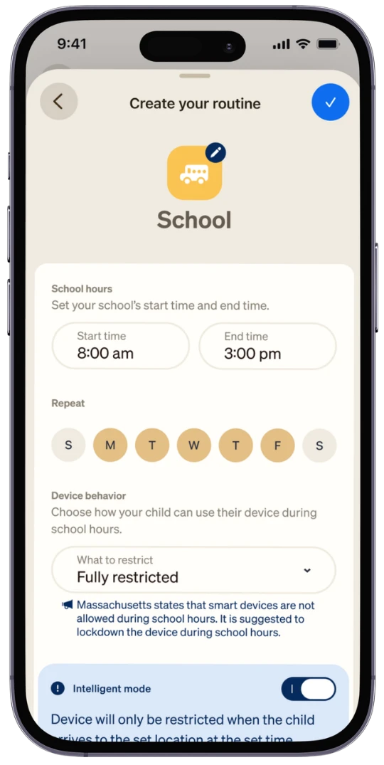 School-Fi routines in the Cosmo app