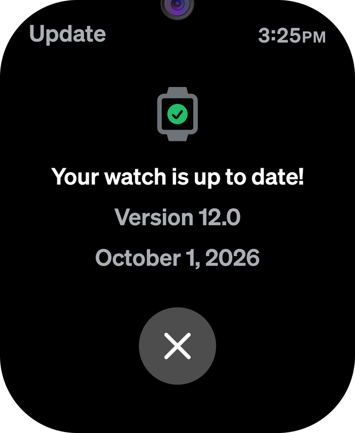 Watch screen confirming Your watch is up to date