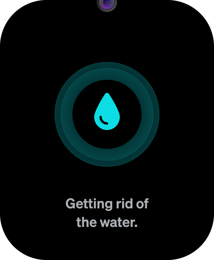 Water ejection running on the watch, a water drop icon with the words Getting rid of the water