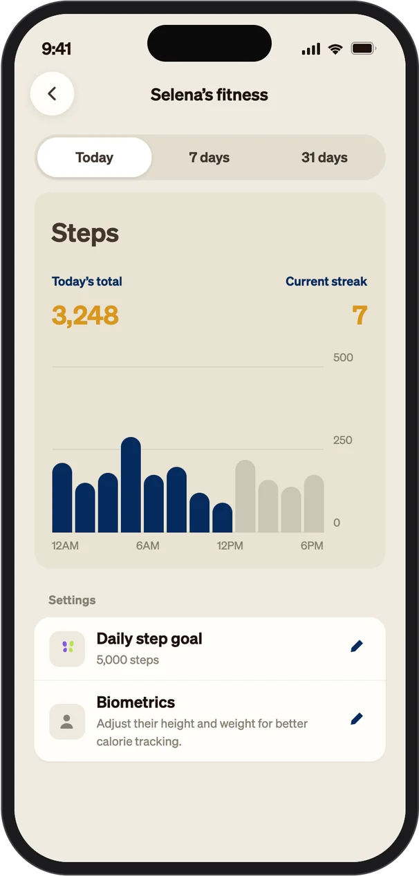 Steps and streaks for the day