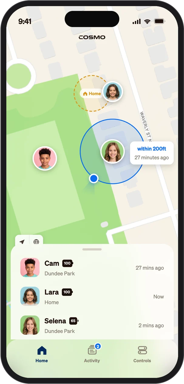 Live map with each child's location