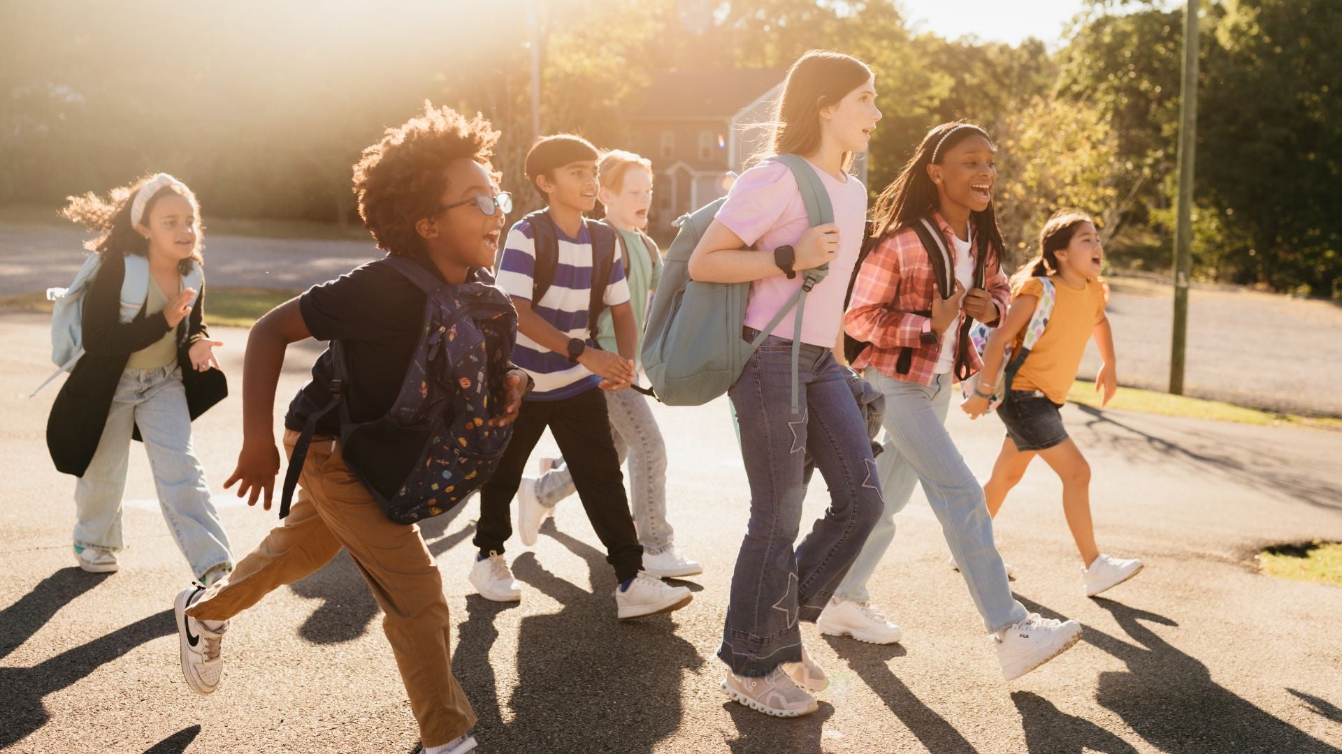 Kids running together after school